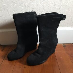 Eileen Fisher Suede Fur Lined Wedge Booties Size 8.5